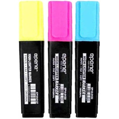 Conjunto de marcadores fluorescentes epene amarelo, rosa e azul