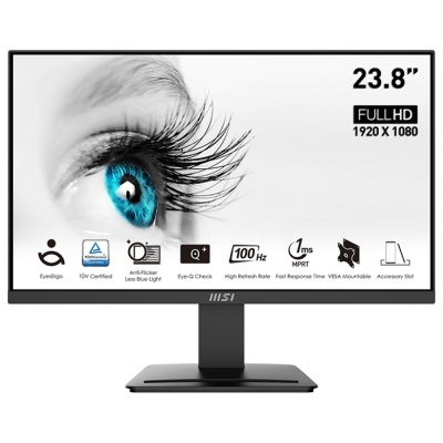 Monitor MSI 23.8 Full HD com base preta e interface anti-flicker