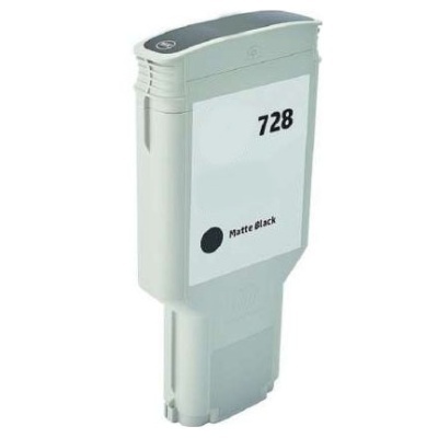 Cartucho de tinta preto fosco com rótulo branco mostrando 728 e Matte Black