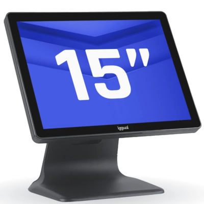 Monitor preto com ecrã de 15 polegadas e suporte integrado