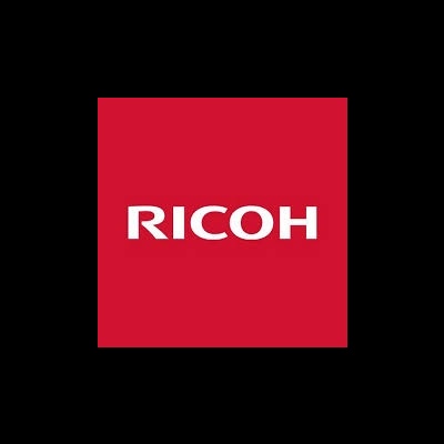 Logótipo RICOH branco em fundo vermelho
