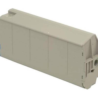 Cartucho de tinta cinza com detalhe azul e fundo branco