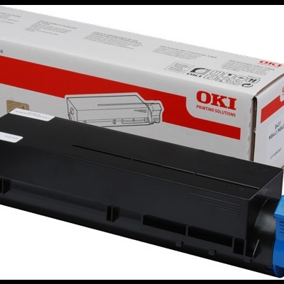 Cartucho de toner OKI preto com caixa branca e vermelha