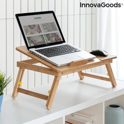 Mesa portátil de bambu ajustável para laptop com espaço para rato
