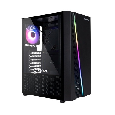 Computador de secretária preto com vidro lateral e LEDs RGB