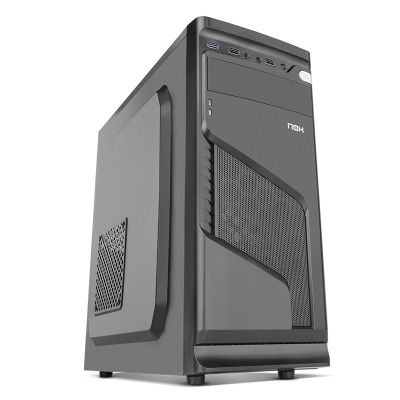 Torre de computador preta NOX com portas frontais e painel lateral com ventilação