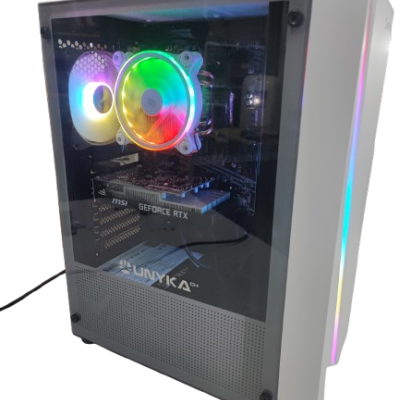 Computador desktop com ventoinhas LED coloridas e vidro lateral