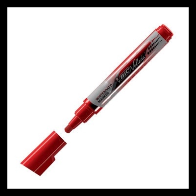 Marcador de quadro branco vermelho da marca BIC Velleda com tampa removida