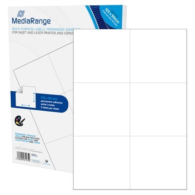 Pacote de etiquetas autocolantes MediaRange 105 x 59 mm branco