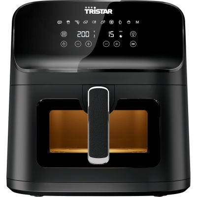 Frigideira elétrica preta TRISTAR com visor digital e porta com janela de visualização