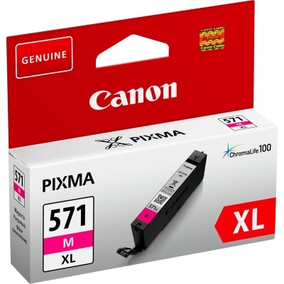 Cartucho tinta magenta Canon PIXMA 571 XL em embalagem vermelha e branca