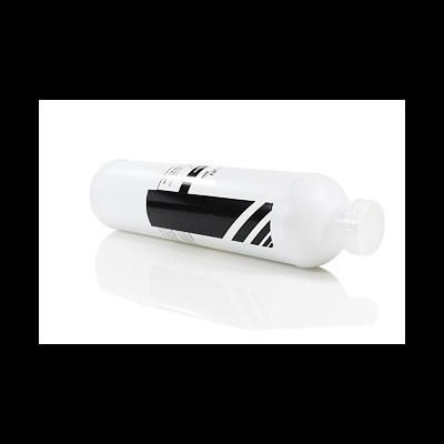 frasco branco cilíndrico com tampa e etiqueta preta e branca