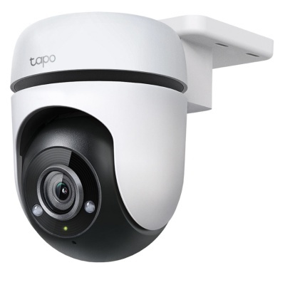Câmara de segurança Tapo branca com lente preta e suporte branco