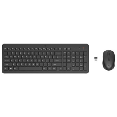Teclado e rato sem fios preto com receptor USB em fundo branco