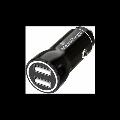 Carregador de carro preto MediaRange com duas portas USB