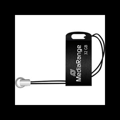 Pen USB MediaRange 32 GB preto com texto branco e argola