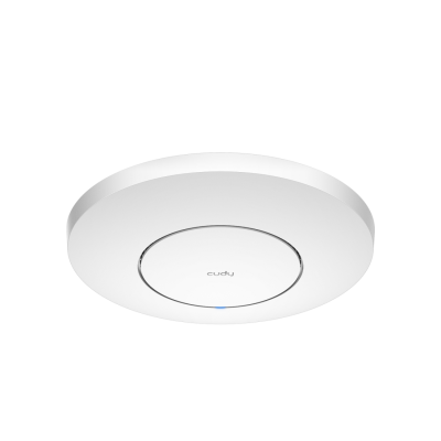 Ponto de acesso Wi-Fi teto branco redondo com texto cudy