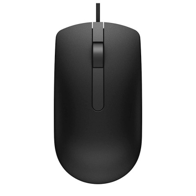 Rato de computador preto com cabo e botão de rolagem