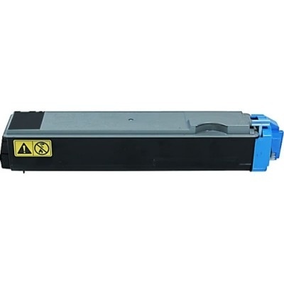 Cartucho de toner preto para impressora com tampa azul e rótulo amarelo