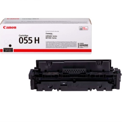 Cartucho de toner preto Canon 055 H com embalagem branca e vermelha