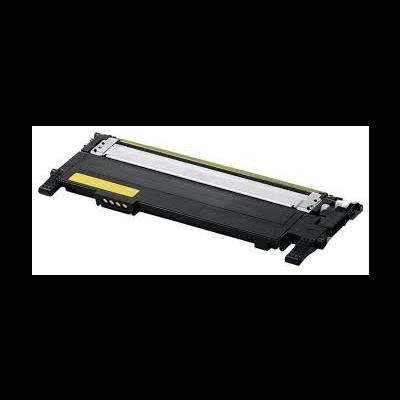 Cartucho de toner preto com faixa amarela e área metálica