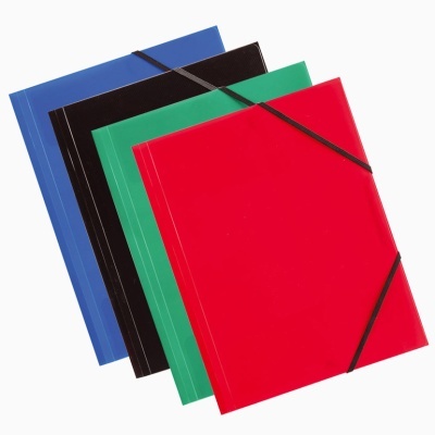 Conjunto de quatro pastas plásticas coloridas com elástico para fechar