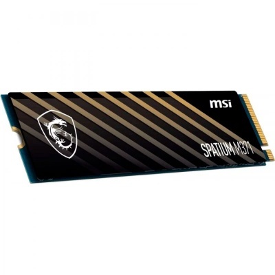Disco SSD M.2 preto e dourado com logotipo MSI e texto SPATIUM M370