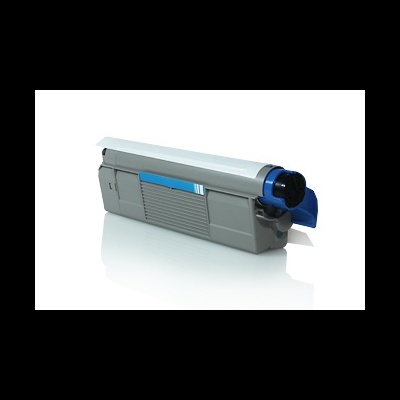 Cartucho de toner cinzento com tampa azul sobre fundo branco