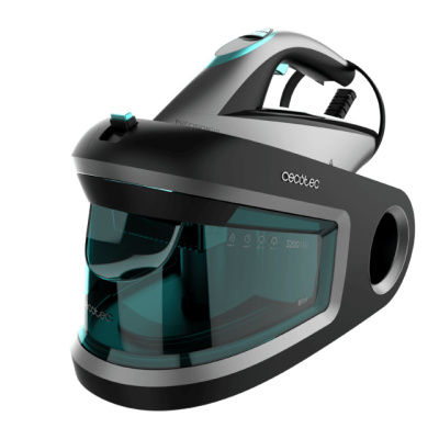 Aparato de cozinha preto e cinzento Cecotec com visor azul e punho cinzento claro