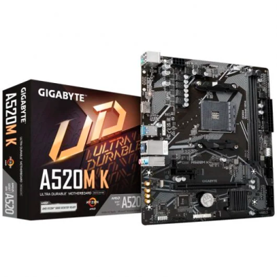 Placa mãe Gigabyte A520M K e caixa preta