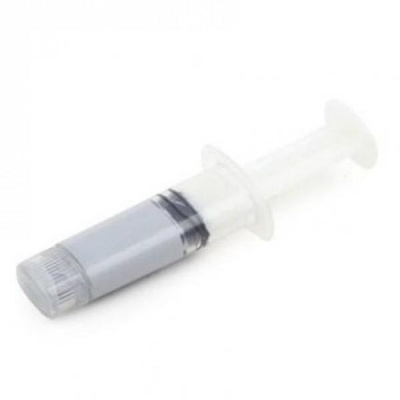 Seringa plástica com líquido cinzento