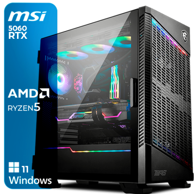 Computador de secretária preto com painel de vidro e luzes RGB