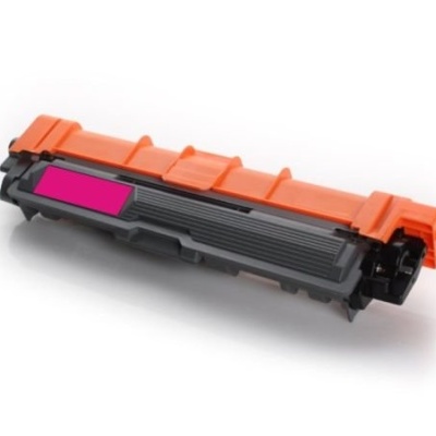Cartucho de toner preto com tampa laranja e etiqueta rosa