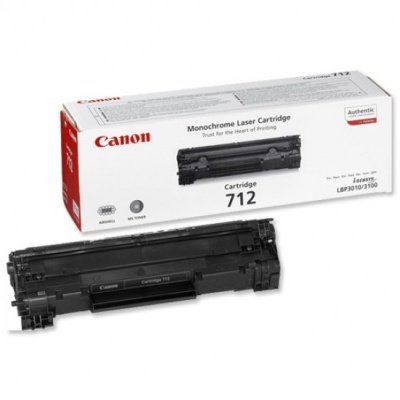 Cartucho de toner Canon Cartridge 712 e embalagem com texto em fundo branco e vermelho