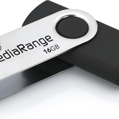 Pen drive MediaRange 16GB USB Tipo-C preto com tampa metálica prateada