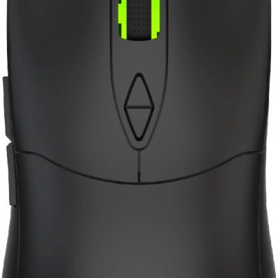 Rato de computador preto com scroll verde e logo colorido FANTECH