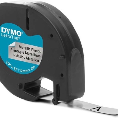 Fita de etiquetagem DYMO LetraTag em plástico metálico preta
