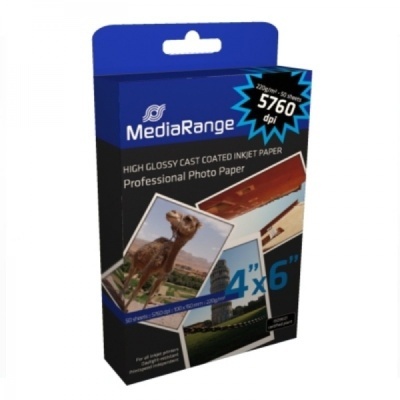 Caixa de papel fotográfico brilhante MediaRange 4x6 para impressoras inkjet