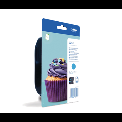 Embalagem de tinteiro Brother LC-3219 azul com imagem de cupcake