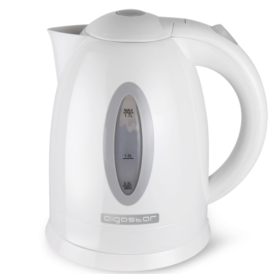 Chaleira elétrica branca da marca aigostar com visor de nível de água