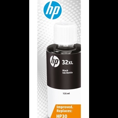 Frasco de tinta preta HP 32XL com caixa branca e azul