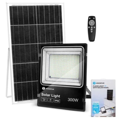 Painel solar e projetor LED solar com comando remoto e caixa