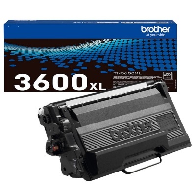 Toner brother TN3600XL preto e embalagem azul com design de pontos azuis.