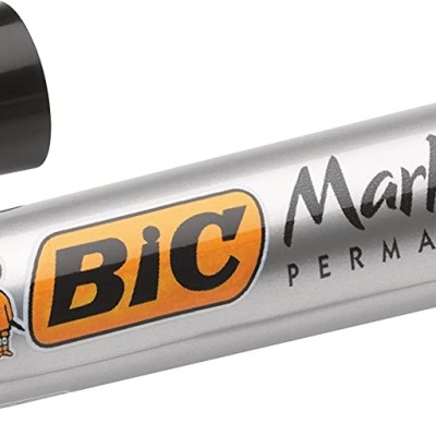 Marcador permanente BIC Marking 2300 com corpo prateado e tampa preta
