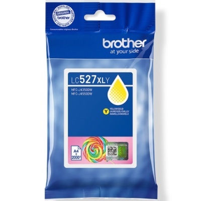 Embalagem azul de tinteiro amarelo Brother LC527XLY para impressoras MFC-J4350DW e MFC-J4550DW