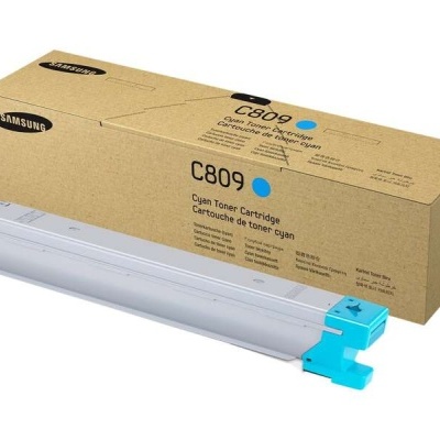 Cartucho de toner Samsung C809 em cor ciano com caixa de cartão