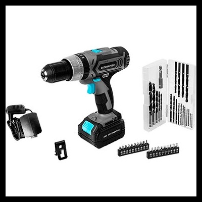 Furadeira/parafusadora DECOBATIX com bateria, carregador, clips e caixa de brocas