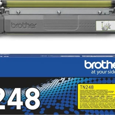 Cartucho de toner Brother TN-248 amarelo com embalagem azul preta
