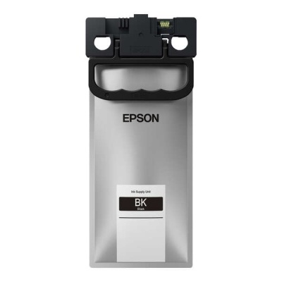 Recipiente de tinta preta Epson com etiqueta e conector.