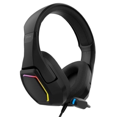 Auscultadores gaming pretos com LED e microfone